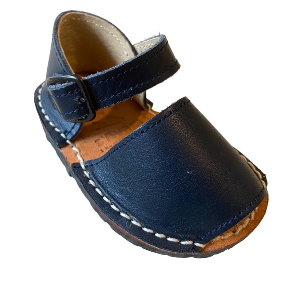 S’AVAM AVARCA Pons Sandals Leather Navy Blue Mary Jane Buckle Flats Handmade - Picture 3 of 10